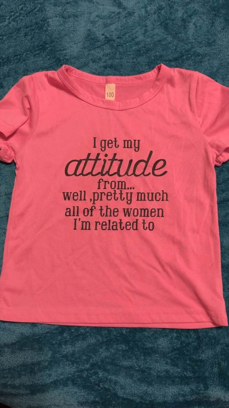 Graphic Print T-Shirt Size 100 Pink Attitude Quote Short Sleeve